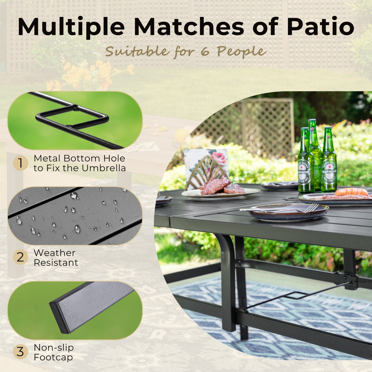 MAISON ARTS 7-Piece Metal Outdoor Patio Dining Set