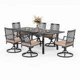 MAISON ARTS Seats up to 6/8 Outdoor Patio Dining Set, 6/8 Metal Mesh Swivel Chairs, 1 Rectangular Expandable Table