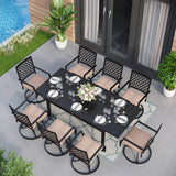 MAISON ARTS Seats up to 6/8 Outdoor Patio Dining Set, 6/8 Metal Mesh Swivel Chairs, 1 Rectangular Expandable Table