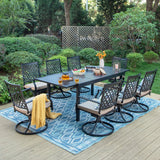 MAISON ARTS Seats up to 6/8 Outdoor Patio Dining Set, 6/8 Metal Mesh Swivel Chairs, 1 Rectangular Expandable Table