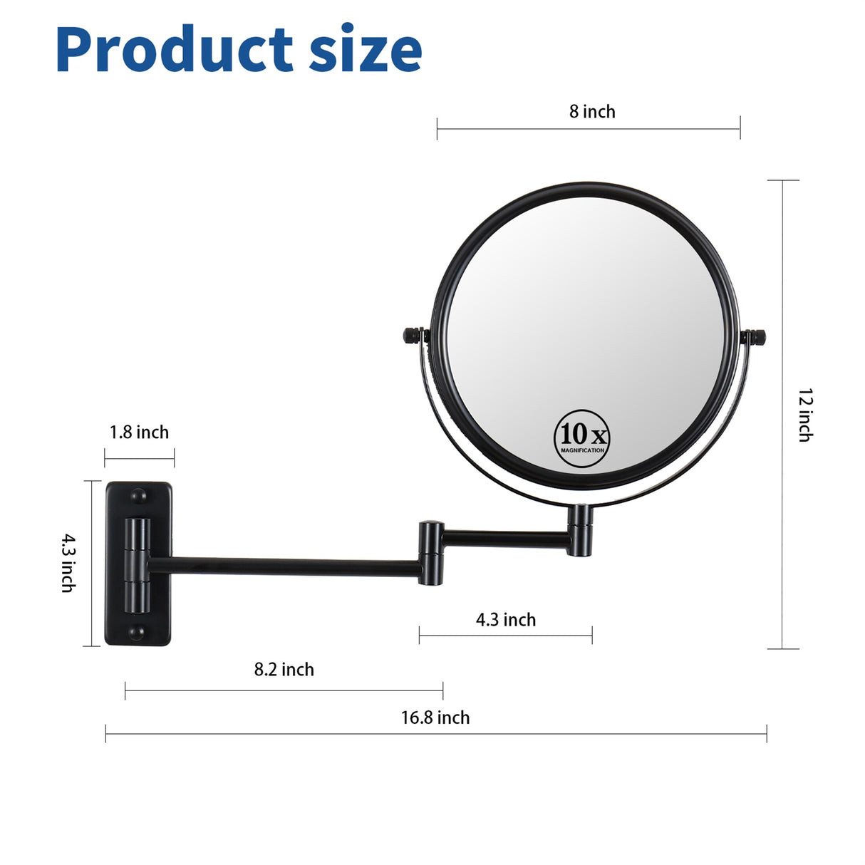 Makeup Mirror 10x Magnification Double-Sided Swivel Mirror Wall Mount