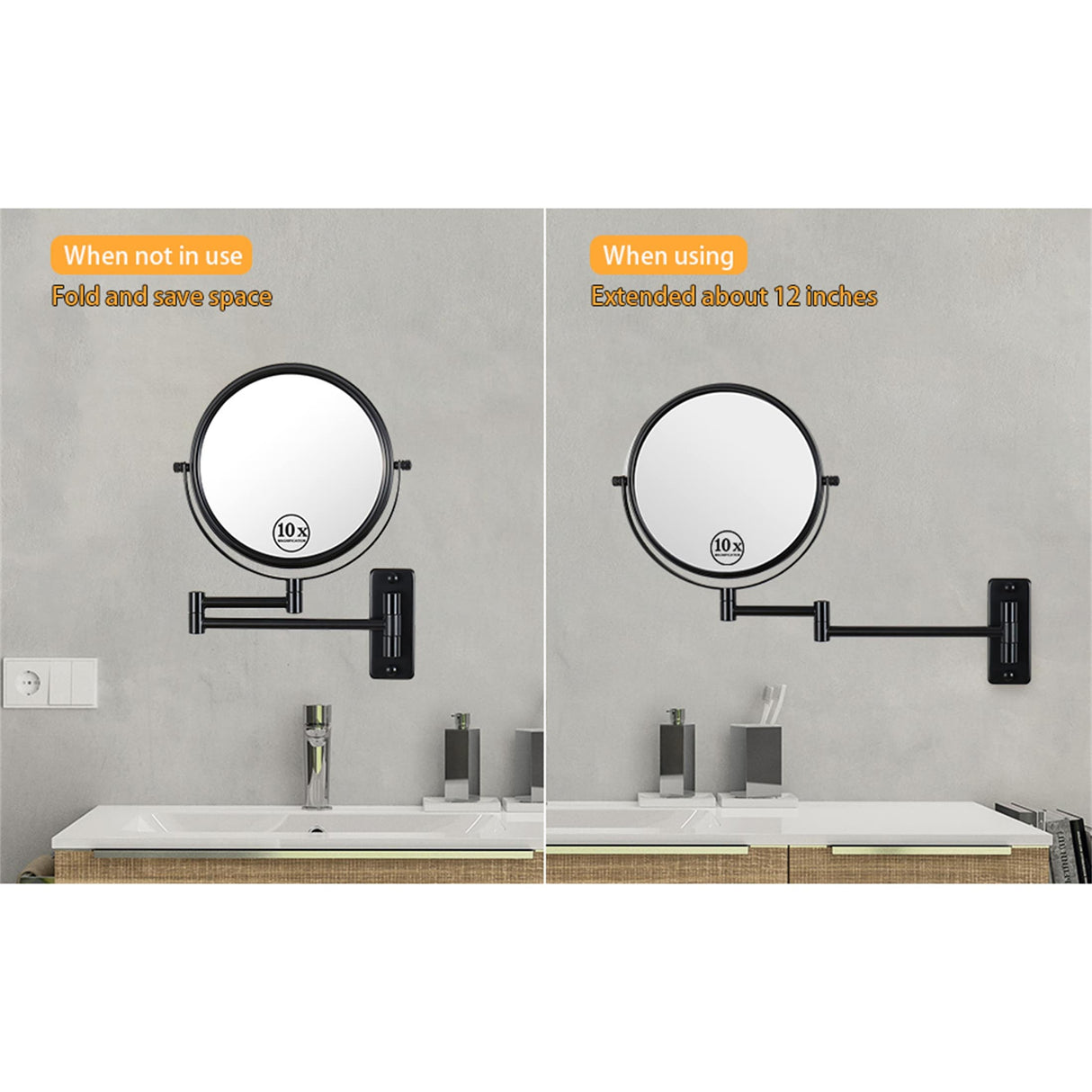 Makeup Mirror 10x Magnification Double-Sided Swivel Mirror Wall Mount