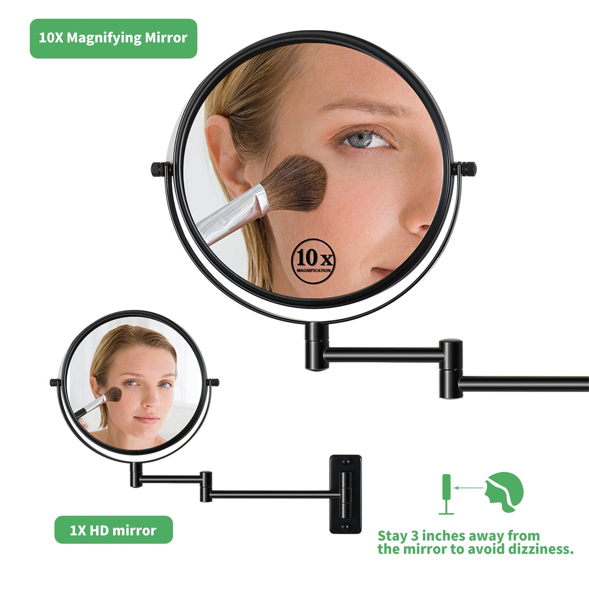 Makeup Mirror 10x Magnification Double-Sided Swivel Mirror Wall Mount