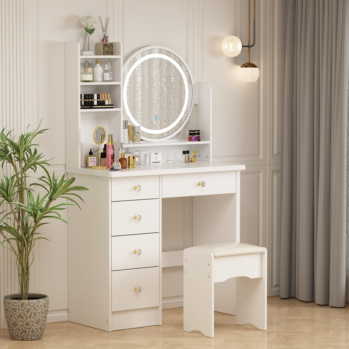 Makeup Vanity Dressing Table Set With Touch Screen Mirror & Stool
