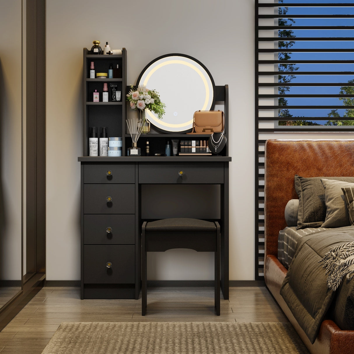 Makeup Vanity Dressing Table Set With Touch Screen Mirror & Stool