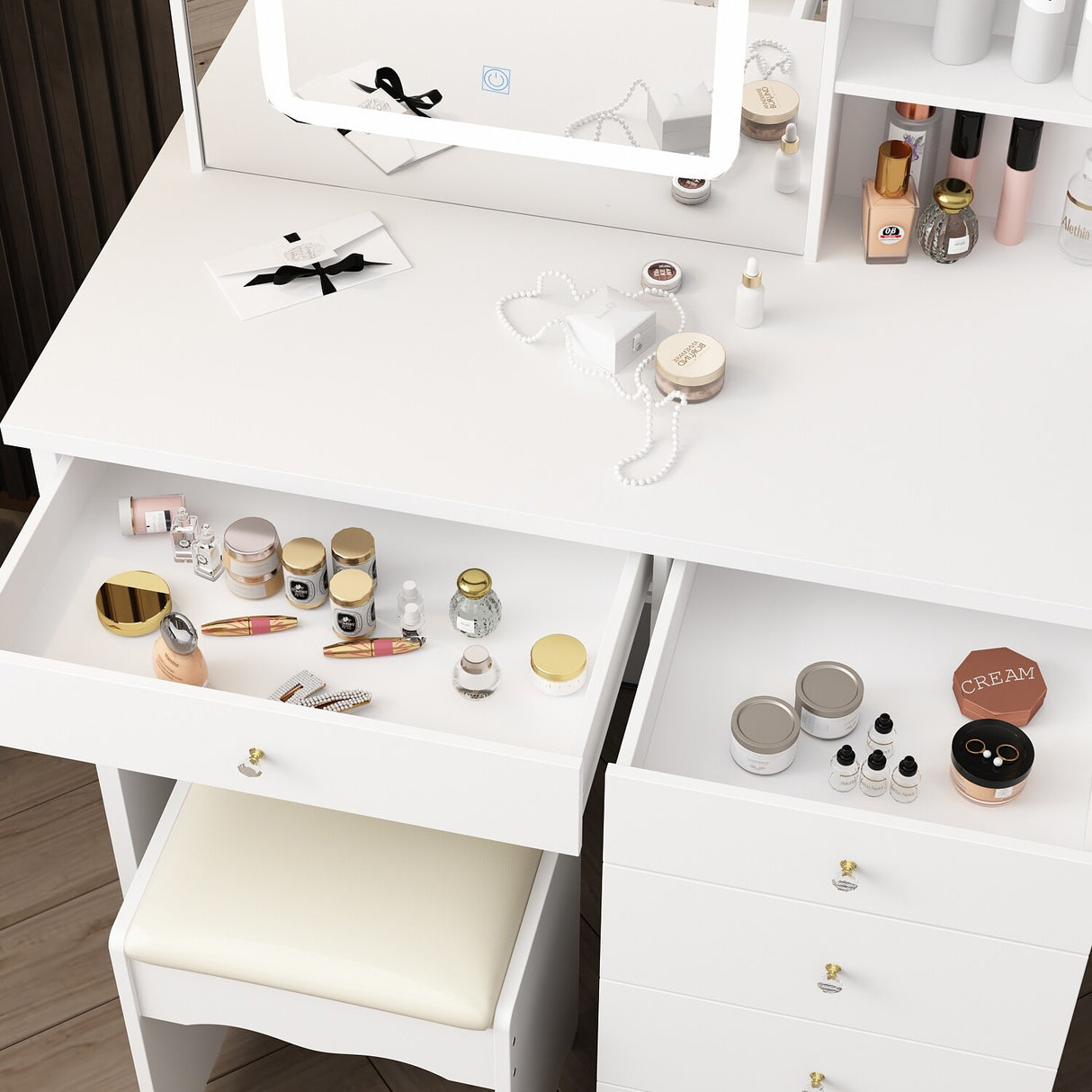 Makeup Vanity Set with 3 model Light & Stool