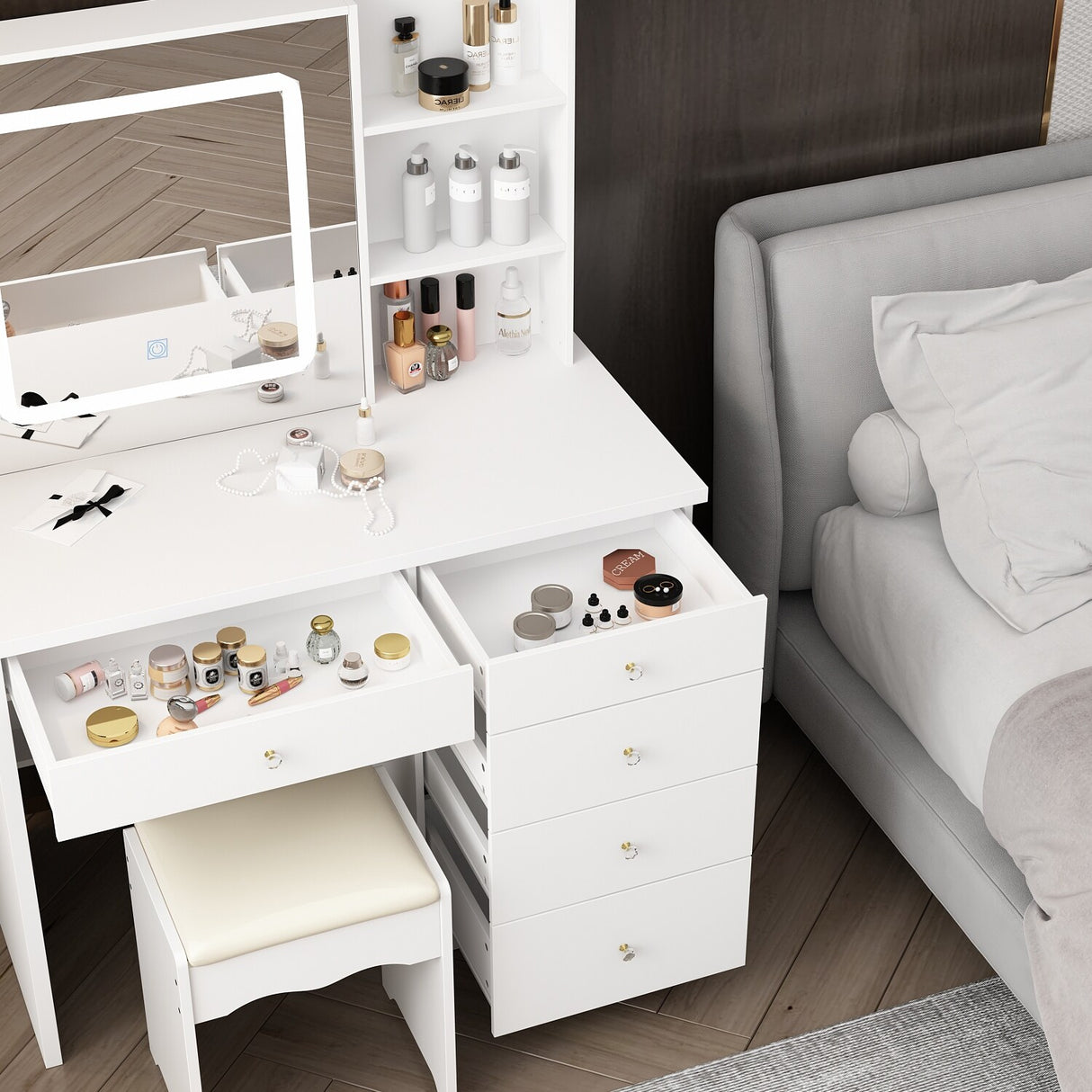 Makeup Vanity Set with 3 model Light & Stool