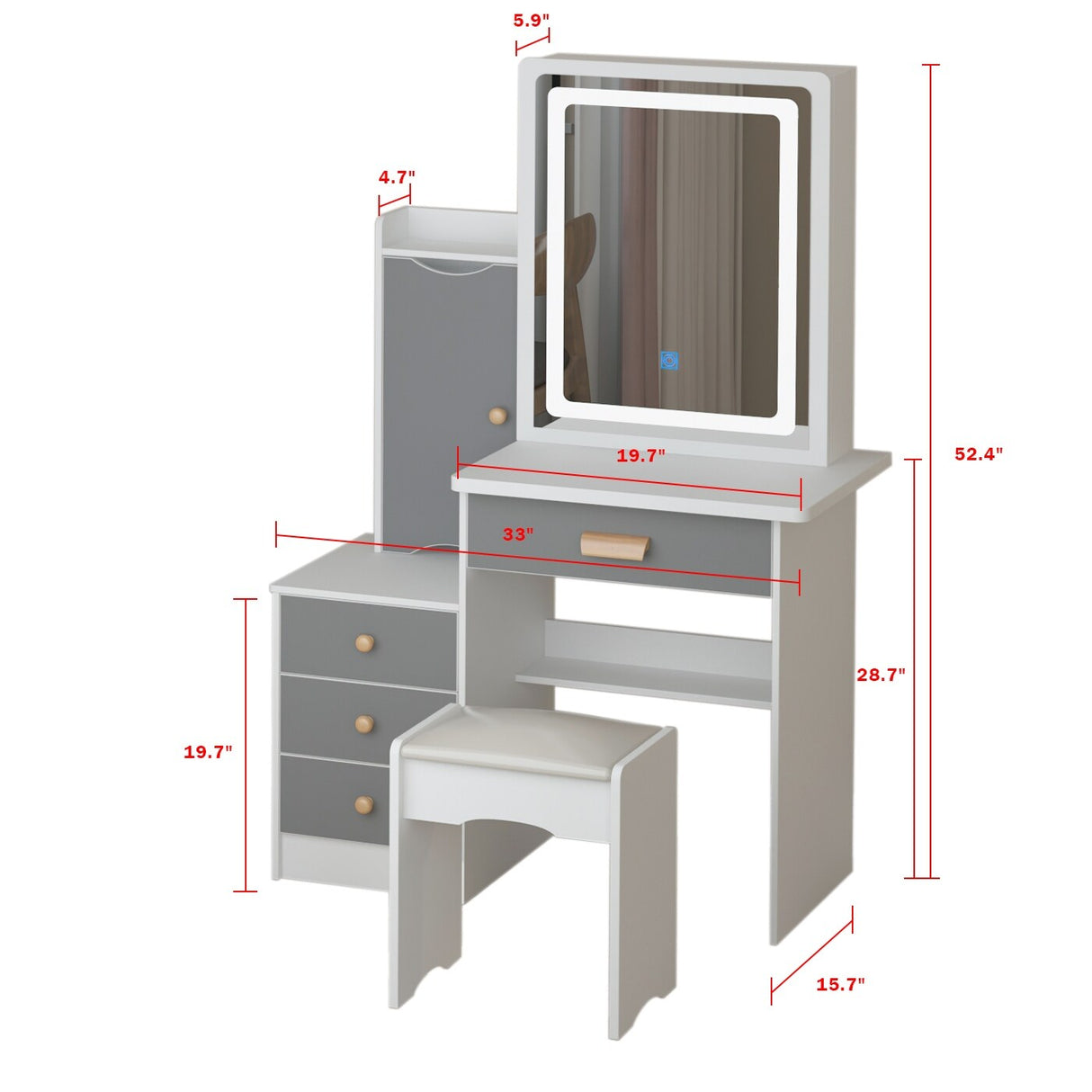 Makeup Vanity Set with Mirror and lights and stool