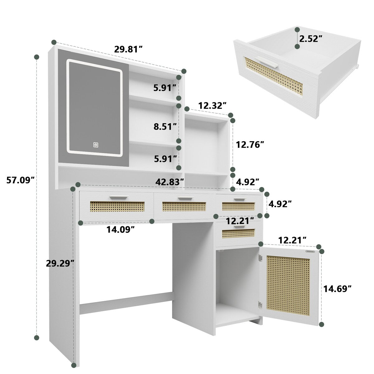 Makeup Vanity with Lights in 3 Colors & Openable Mirror, Vanity Desk with 4 Drawers & 1 Cabinets & Shelves