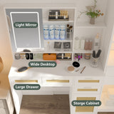 Makeup Vanity with Lights in 3 Colors & Openable Mirror,Vanity Desk with 4 Drawers 1 Cabinets Shelves,Vanity Dresser