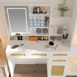 Makeup Vanity with Lights in 3 Colors & Openable Mirror,Vanity Desk with 4 Drawers 1 Cabinets Shelves,Vanity Dresser