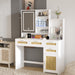 Makeup Vanity with Lights in 3 Colors & Openable Mirror,Vanity Desk with 4 Drawers 1 Cabinets Shelves,Vanity Dresser