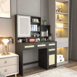 Makeup Vanity with Lights in 3 Colors & Openable Mirror,Vanity Desk with 4 Drawers 1 Cabinets Shelves,Vanity Dresser