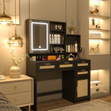 Makeup Vanity with Lights in 3 Colors & Openable Mirror,Vanity Desk with 4 Drawers 1 Cabinets Shelves,Vanity Dresser