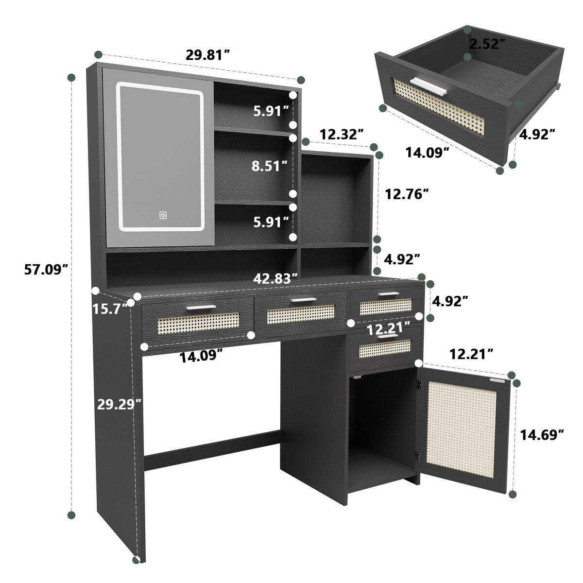 Makeup Vanity with Lights in 3 Colors & Openable Mirror,Vanity Desk with 4 Drawers 1 Cabinets Shelves,Vanity Dresser