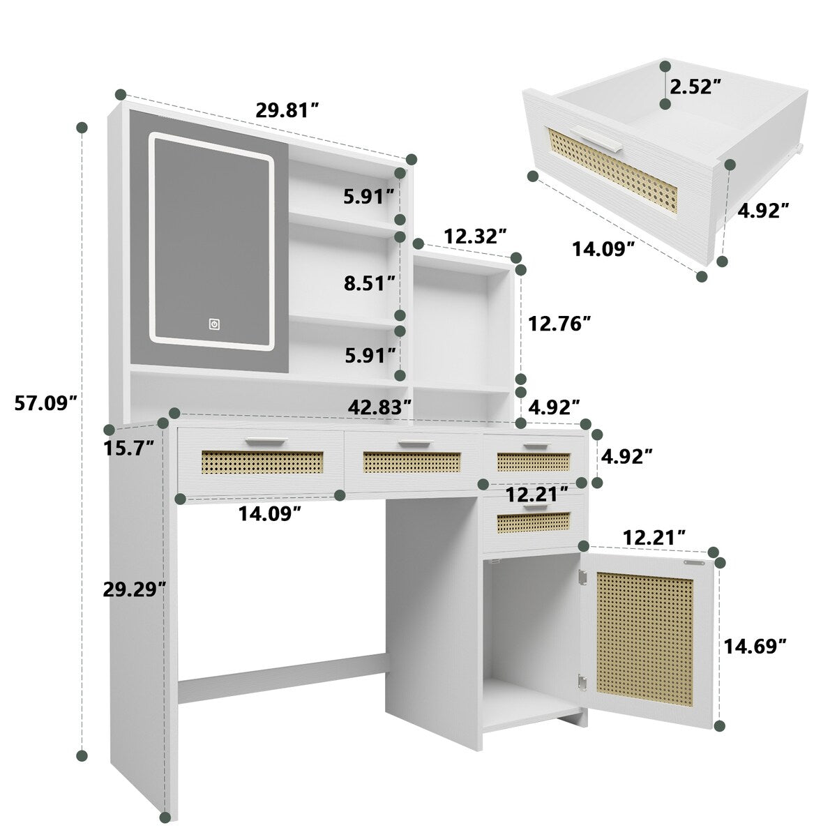 Makeup Vanity with Lights in 3 Colors & Openable Mirror,Vanity Desk with 4 Drawers 1 Cabinets Shelves,Vanity Dresser