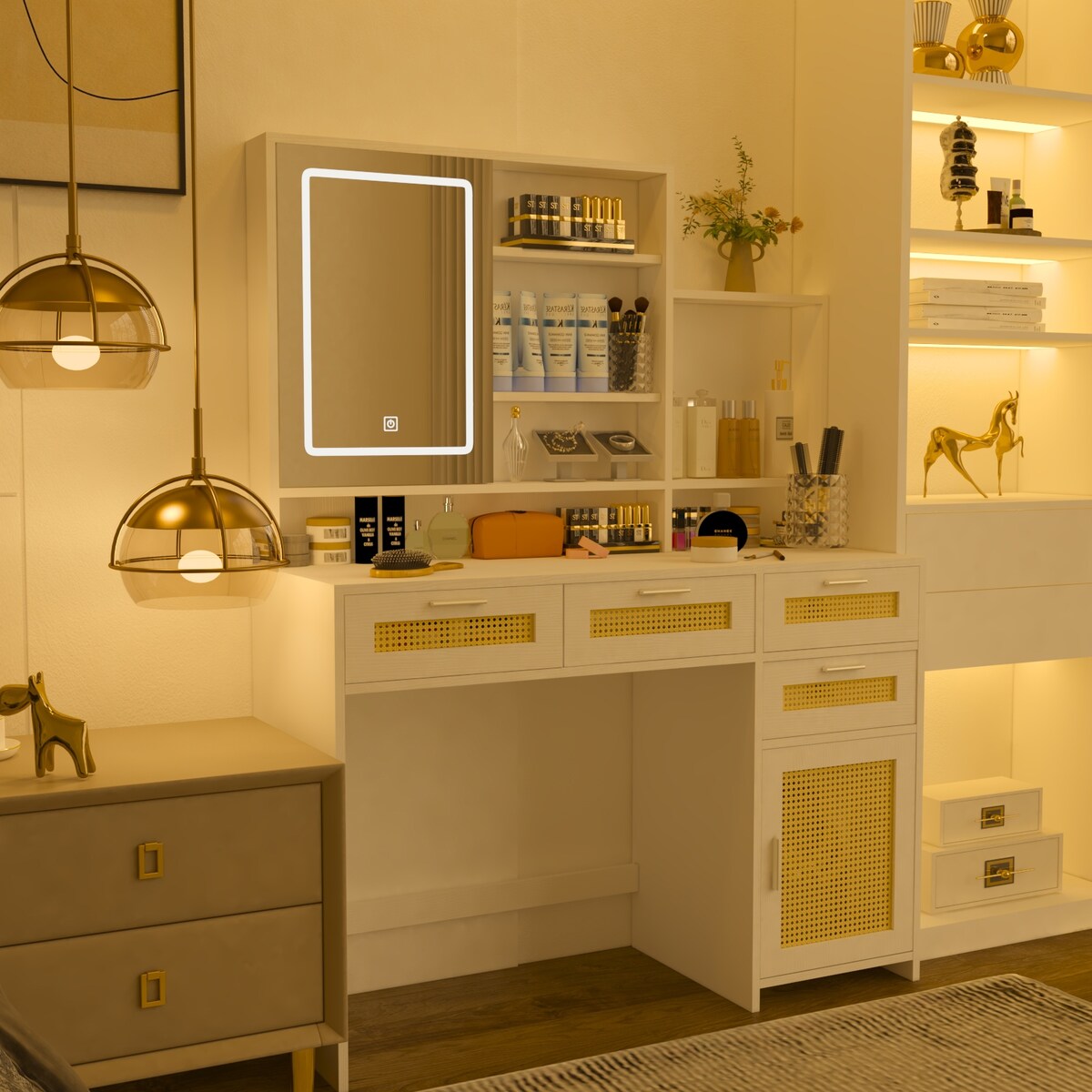Makeup Vanity with Lights in 3 Colors and Openable Mirror