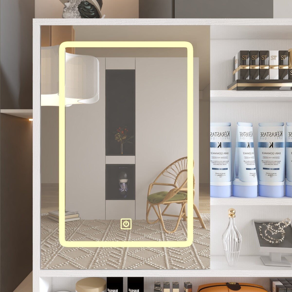 Makeup Vanity with Lights in 3 Colors and Openable Mirror