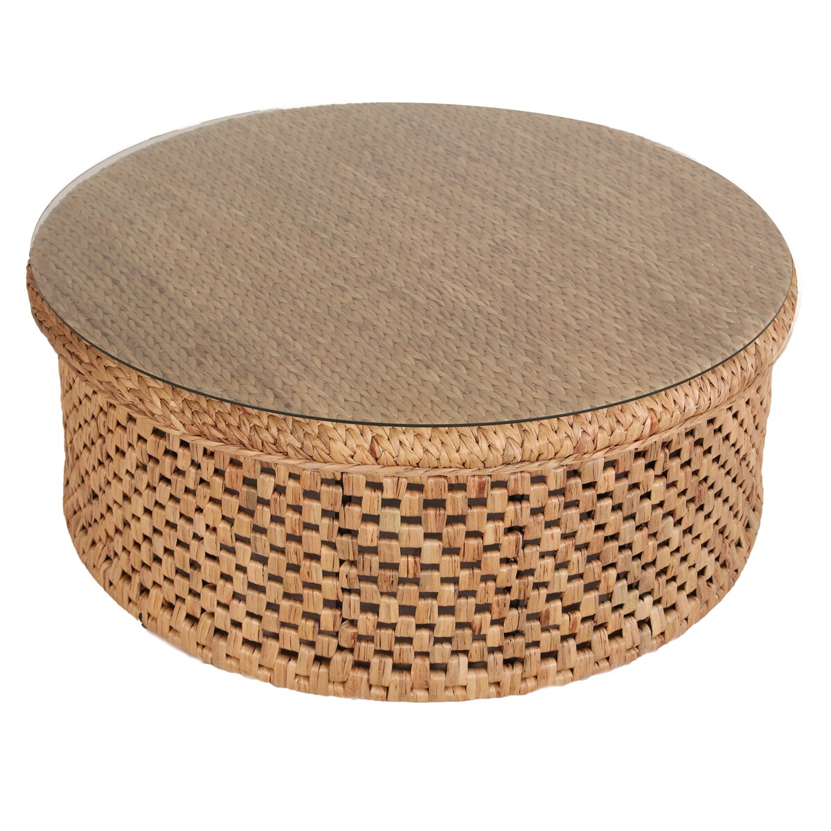 Bali Rattan Weave and Glass Cocktail or Coffee Table - 48-inch diameter
