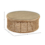 Bali Rattan Weave and Glass Cocktail or Coffee Table - 48-inch diameter