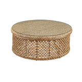 Bali Rattan Weave and Glass Cocktail or Coffee Table - 48-inch diameter