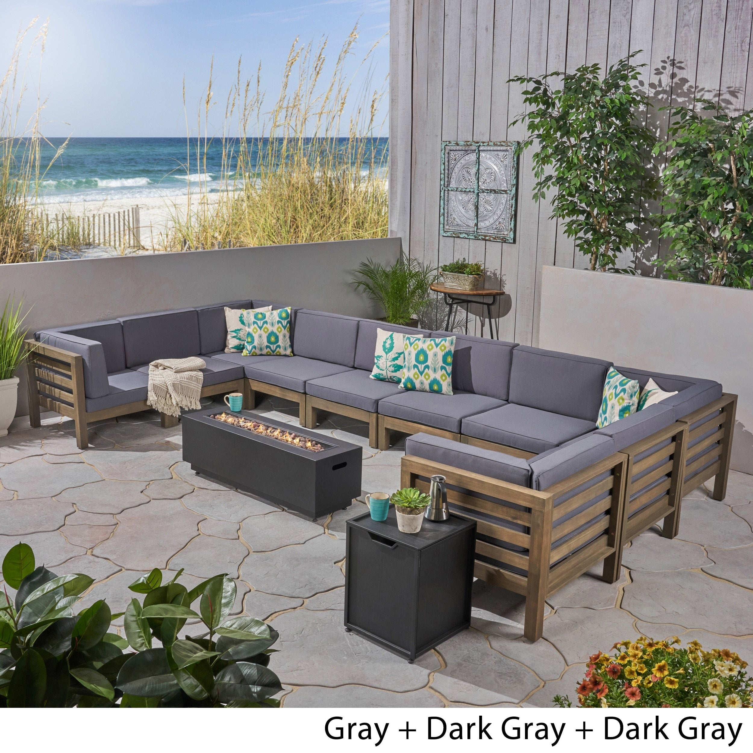 U shaped outdoor sectional with fire pit sales