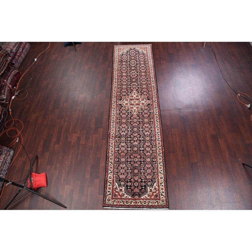 Malayer Hamedan Handmade Vintage Traditional Persian Wool Rug - 13'7" x 3'6" runner