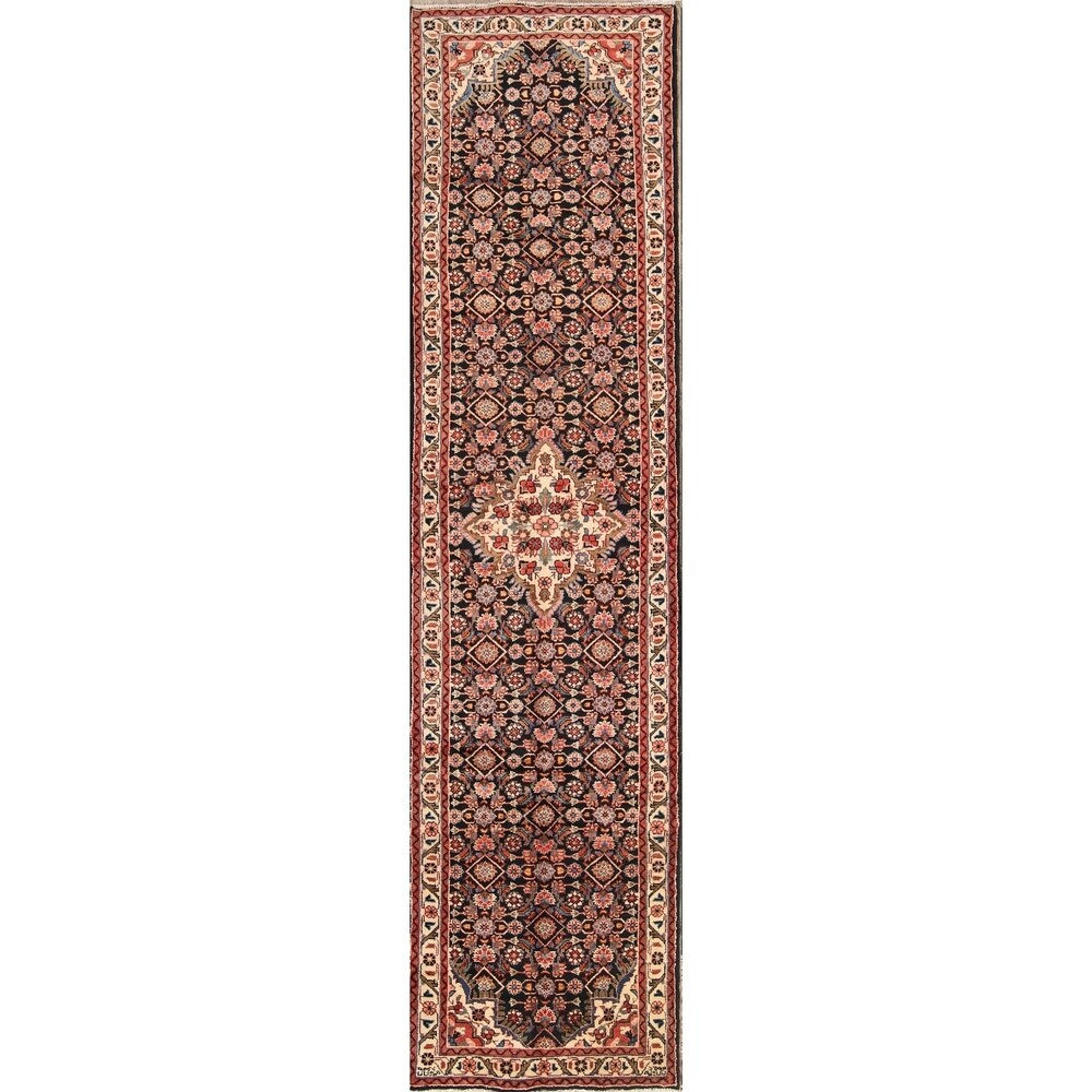 Malayer Hamedan Handmade Vintage Traditional Persian Wool Rug - 13'7" x 3'6" runner