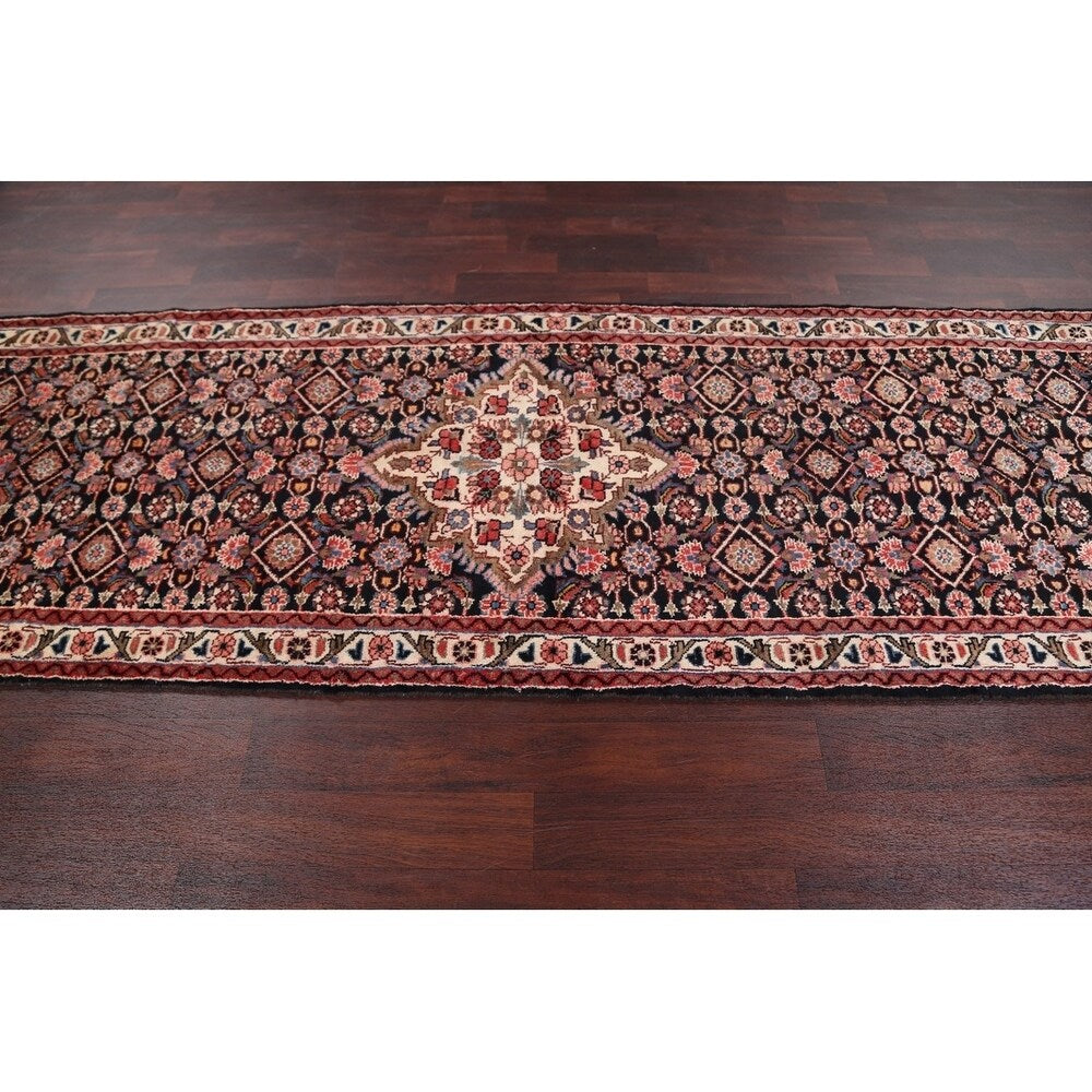 Malayer Hamedan Handmade Vintage Traditional Persian Wool Rug - 13'7" x 3'6" runner