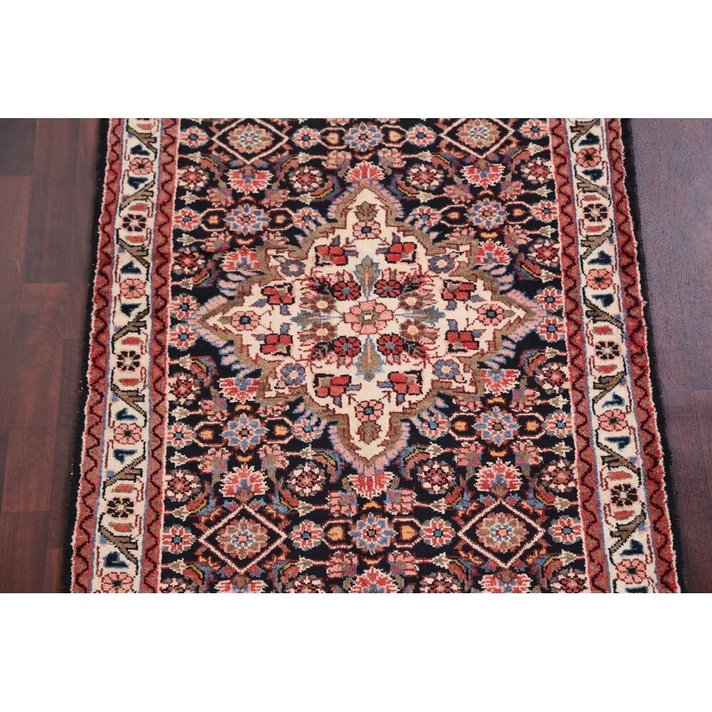 Malayer Hamedan Handmade Vintage Traditional Persian Wool Rug - 13'7" x 3'6" runner