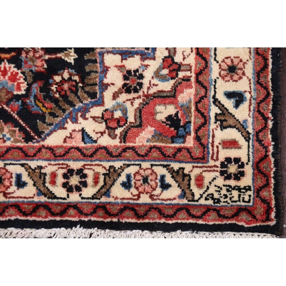 Malayer Hamedan Handmade Vintage Traditional Persian Wool Rug - 13'7" x 3'6" runner