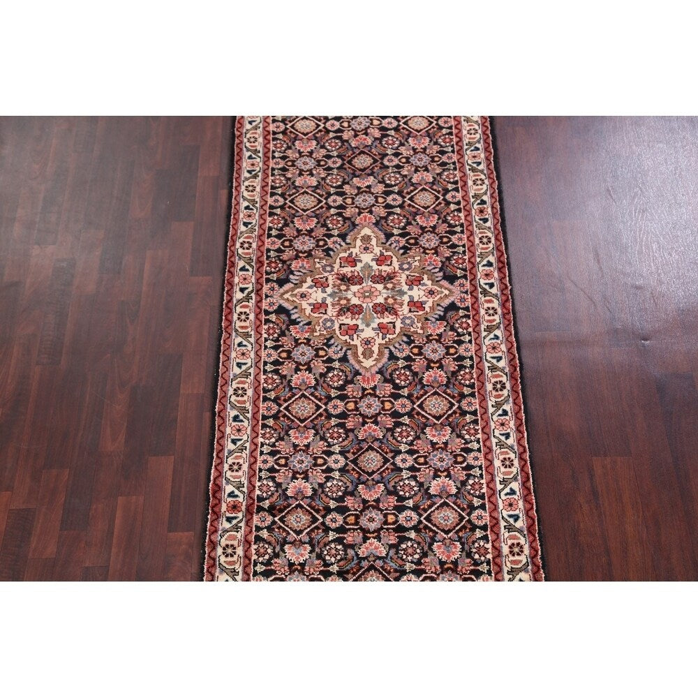 Malayer Hamedan Handmade Vintage Traditional Persian Wool Rug - 13'7" x 3'6" runner
