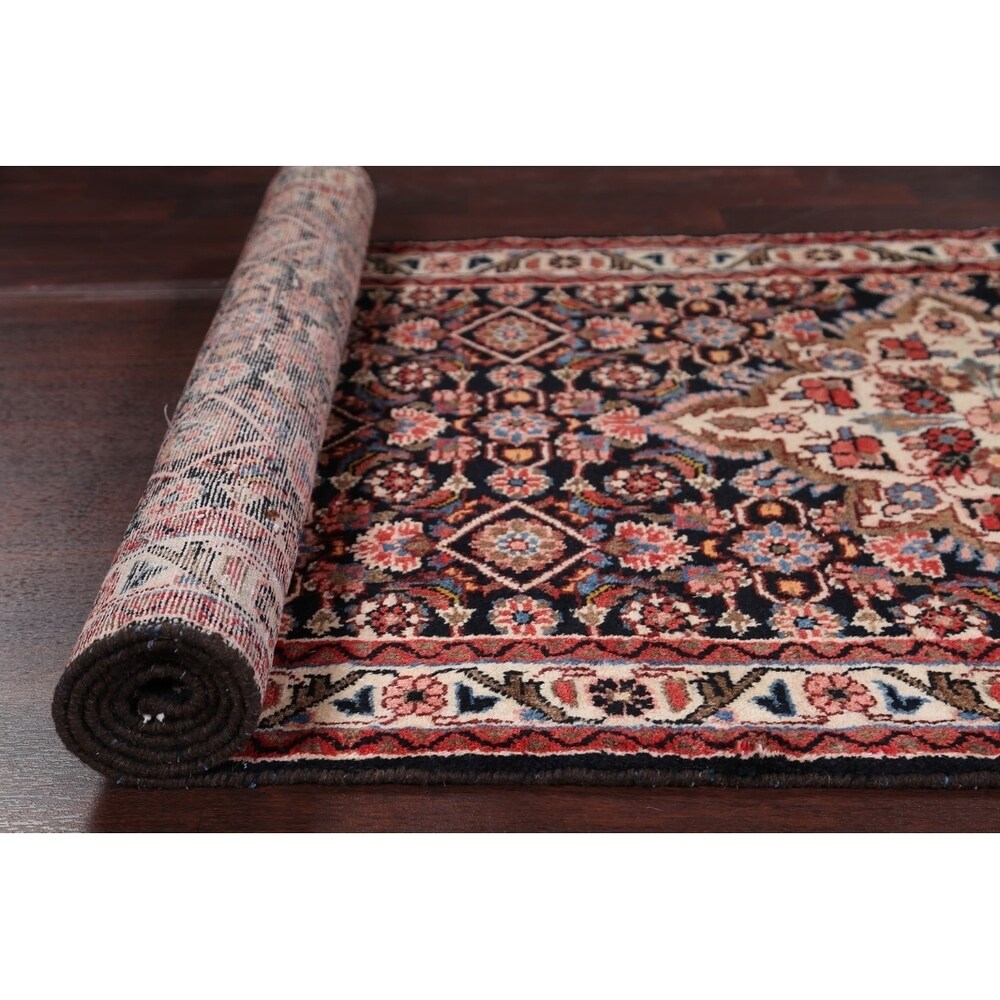 Malayer Hamedan Handmade Vintage Traditional Persian Wool Rug - 13'7" x 3'6" runner