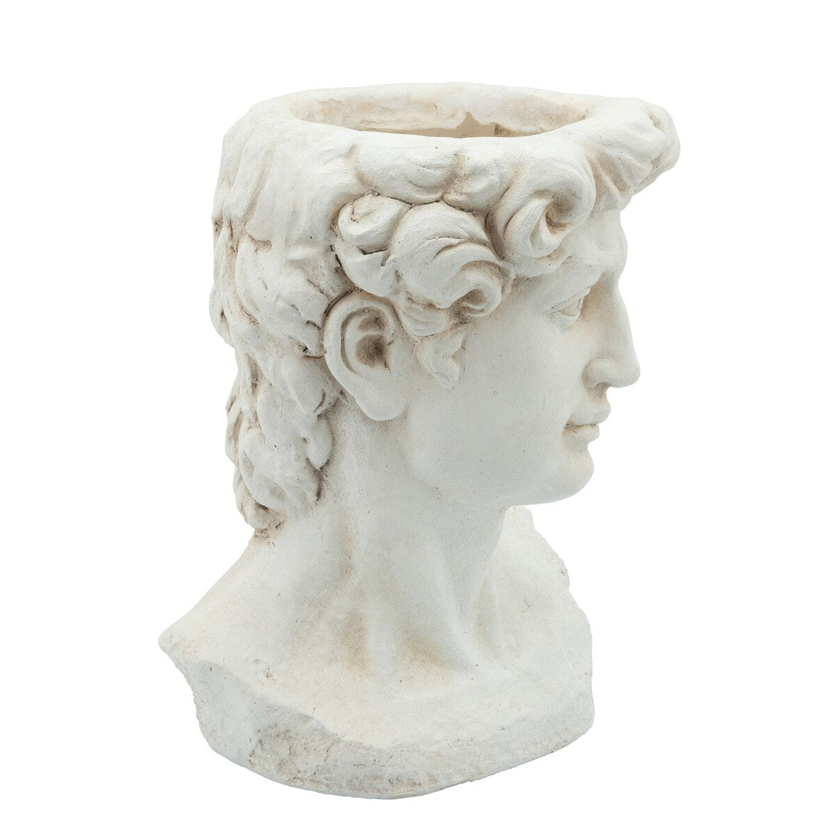 Male Head Resin Planter with Round Opening, White