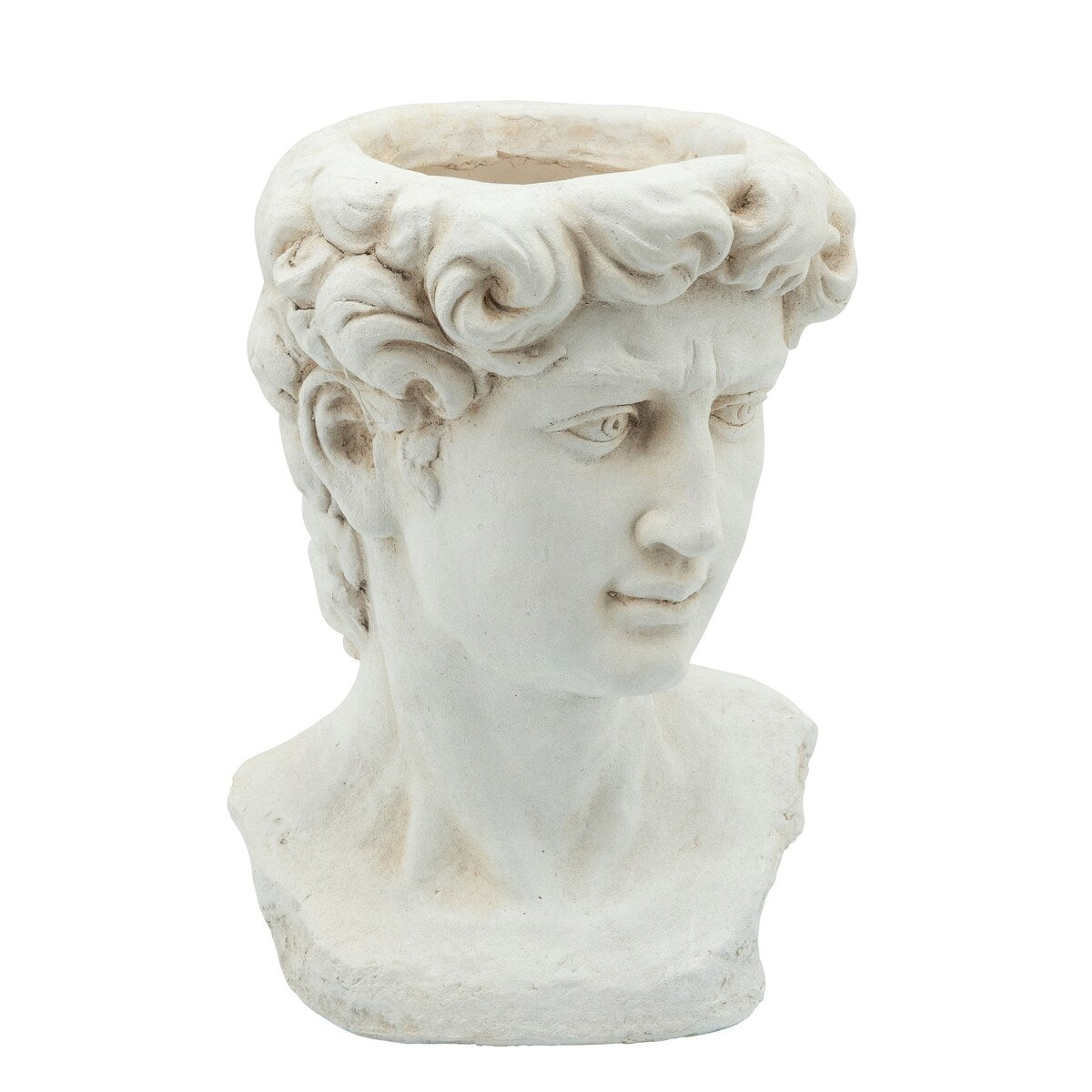 Male Head Resin Planter with Round Opening, White