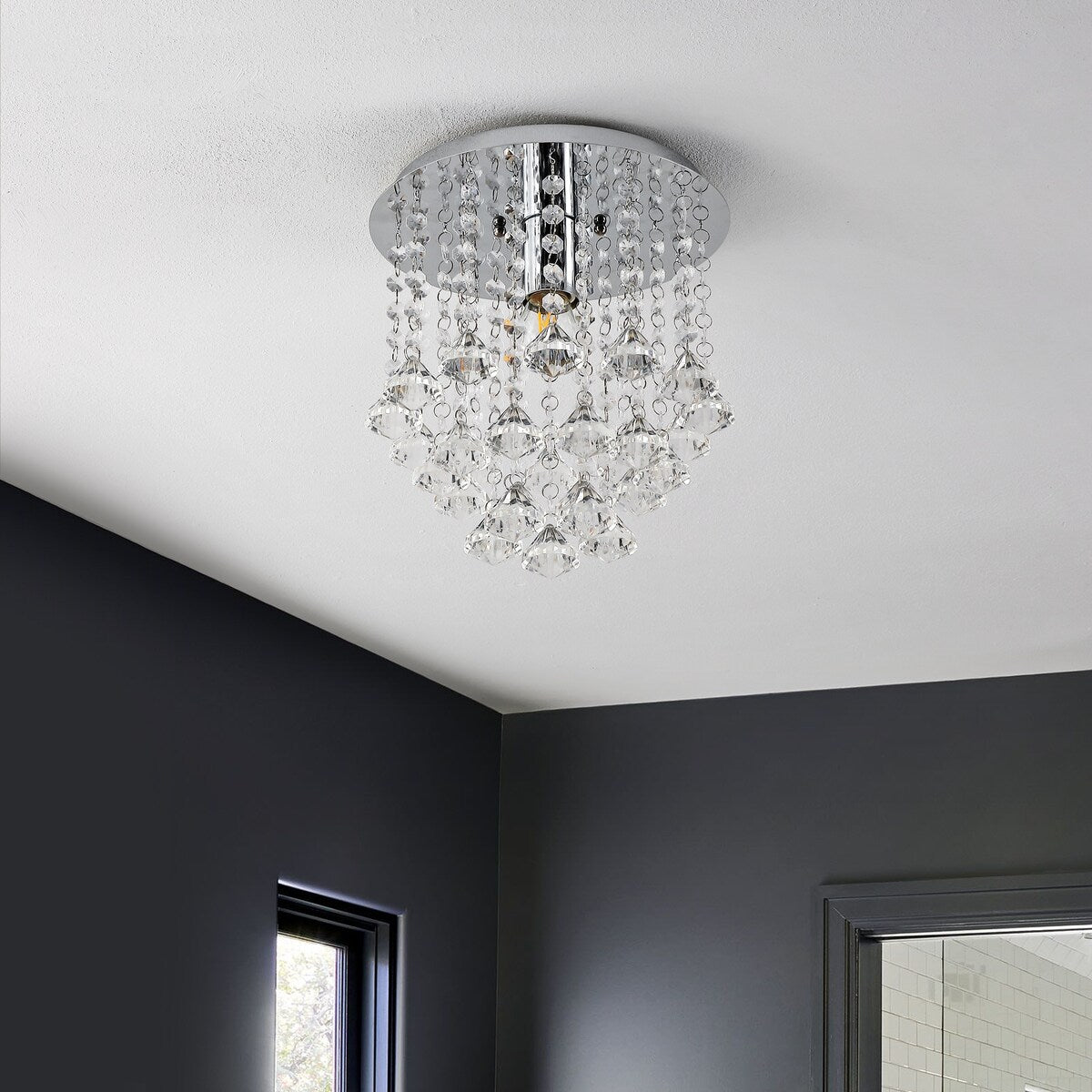 Malia 9.88" 1-Light Traditional Transitional Iron LED Semi Flush Mount, Chrome/Clear by JONATHAN Y