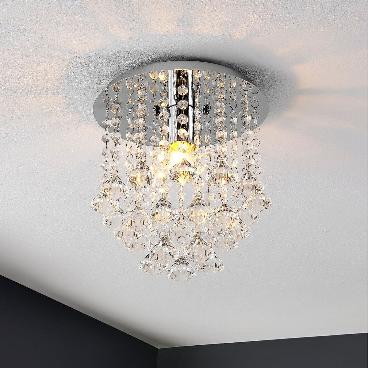 Malia 9.88" 1-Light Traditional Transitional Iron LED Semi Flush Mount, Chrome/Clear by JONATHAN Y