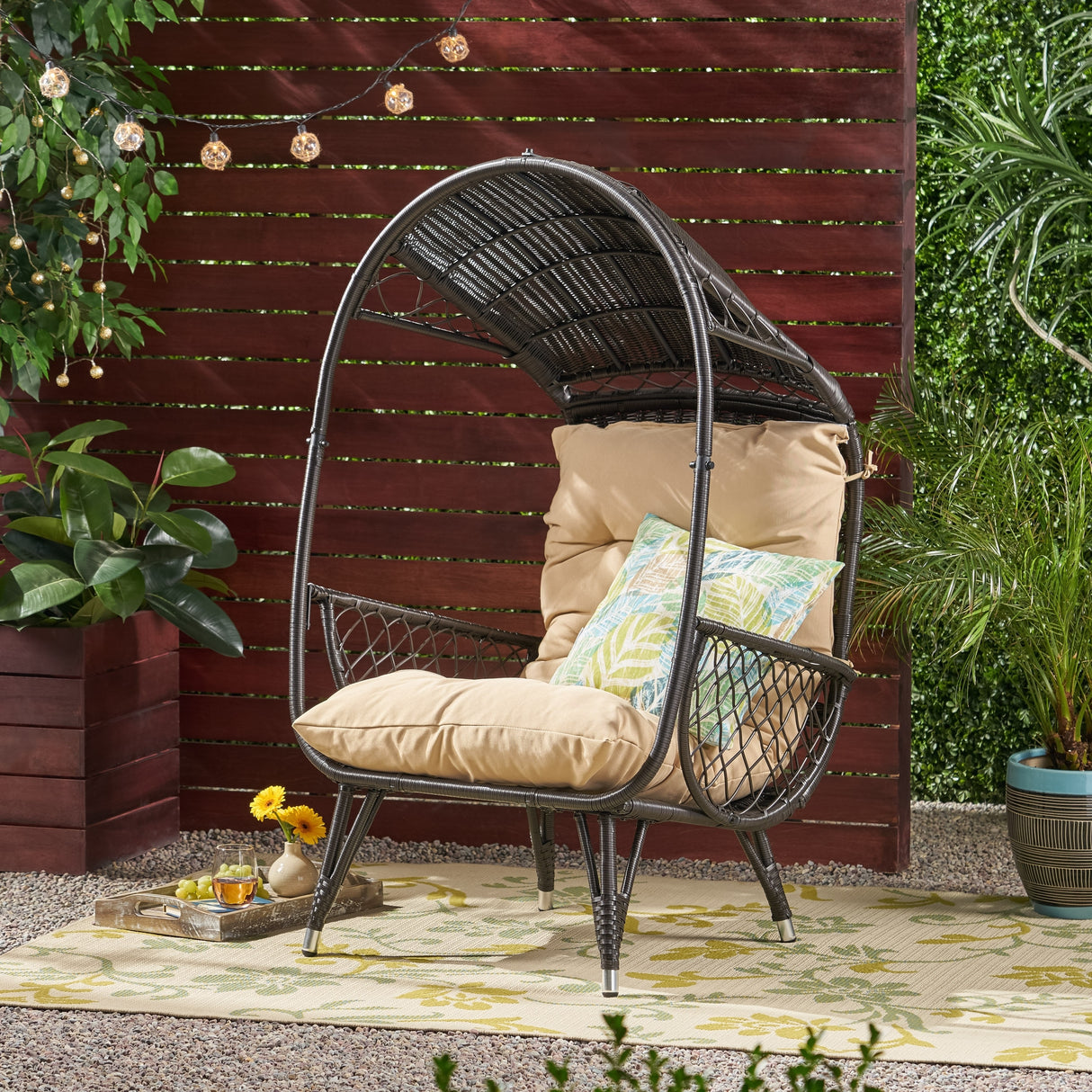 Malia Outdoor Cushioned Wicker Basket Chair by Christopher Knight Home - 32.50" W x 36.50" D x 56.75" H