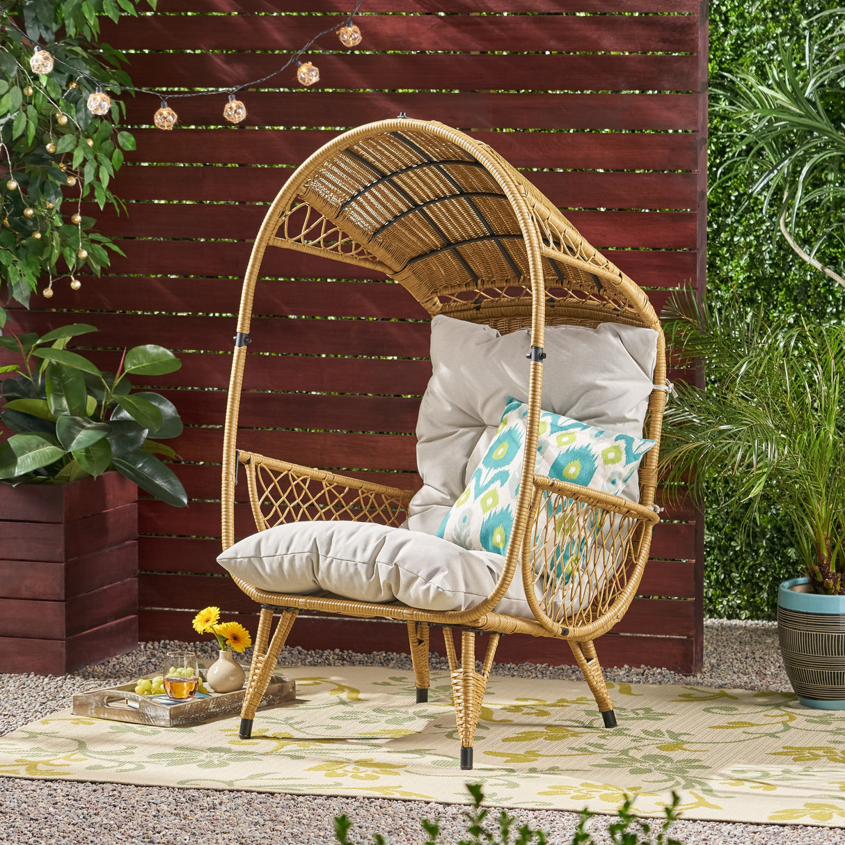 Malia Outdoor Cushioned Wicker Basket Chair by Christopher Knight Home - 32.50" W x 36.50" D x 56.75" H