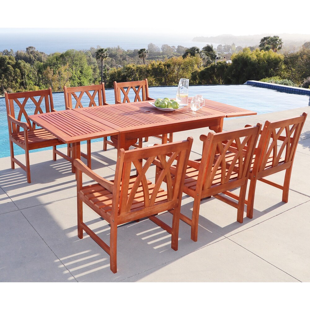 Malibu Eco-friendly 7-piece Outdoor Hardwood Dining Set with Rectangle Extention Table and Arm Chairs