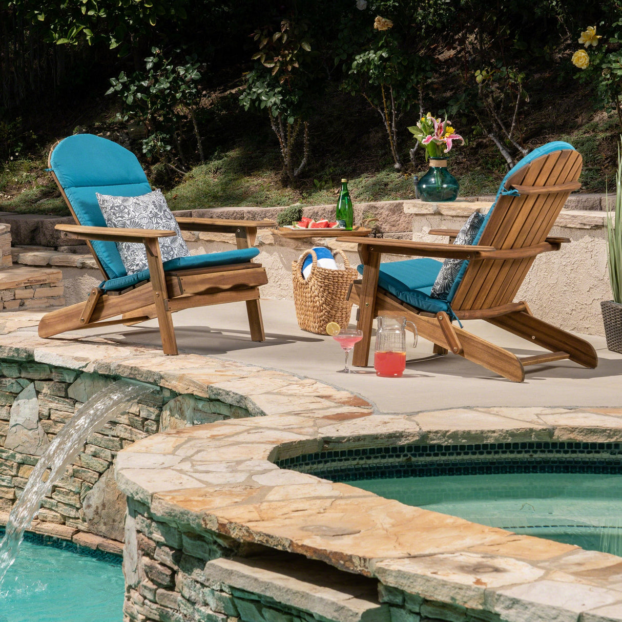 Malibu Outdoor Acacia Wood Folding Adirondack Chairs with Cushions (Set of 2) by Christopher Knight Home