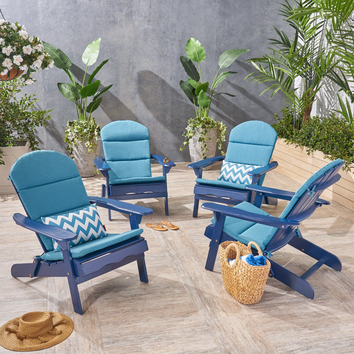 Malibu Outdoor Acacia Wood Folding Adirondack Chairs with Cushions (Set of 4) by Christopher Knight Home