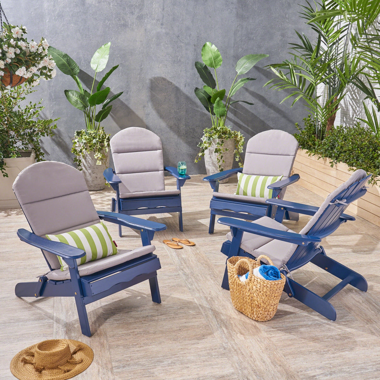 Malibu Outdoor Acacia Wood Folding Adirondack Chairs with Cushions (Set of 4) by Christopher Knight Home