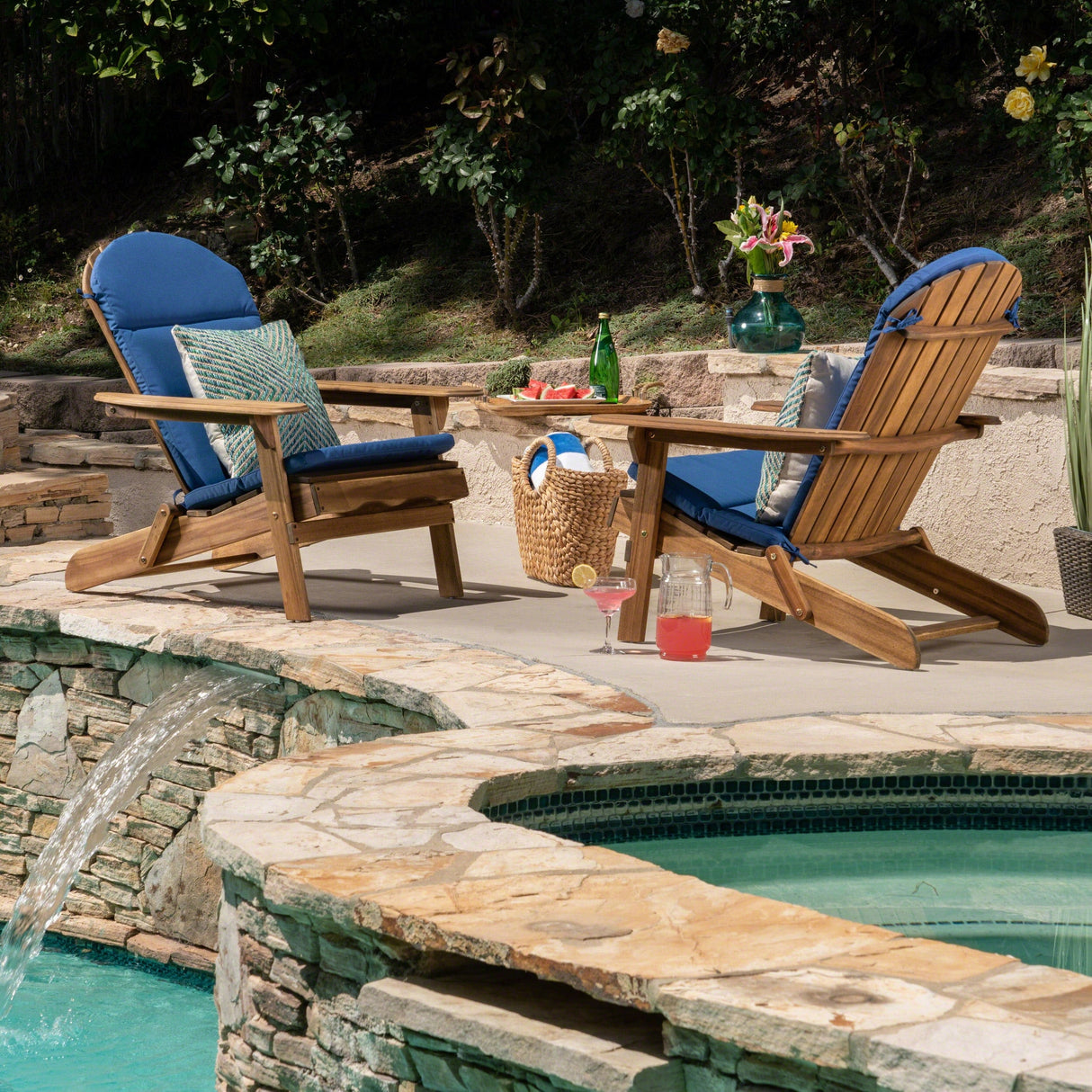 Malibu Outdoor Acacia Wood Folding Adirondack Chairs with Cushions (Set of 2) by Christopher Knight Home