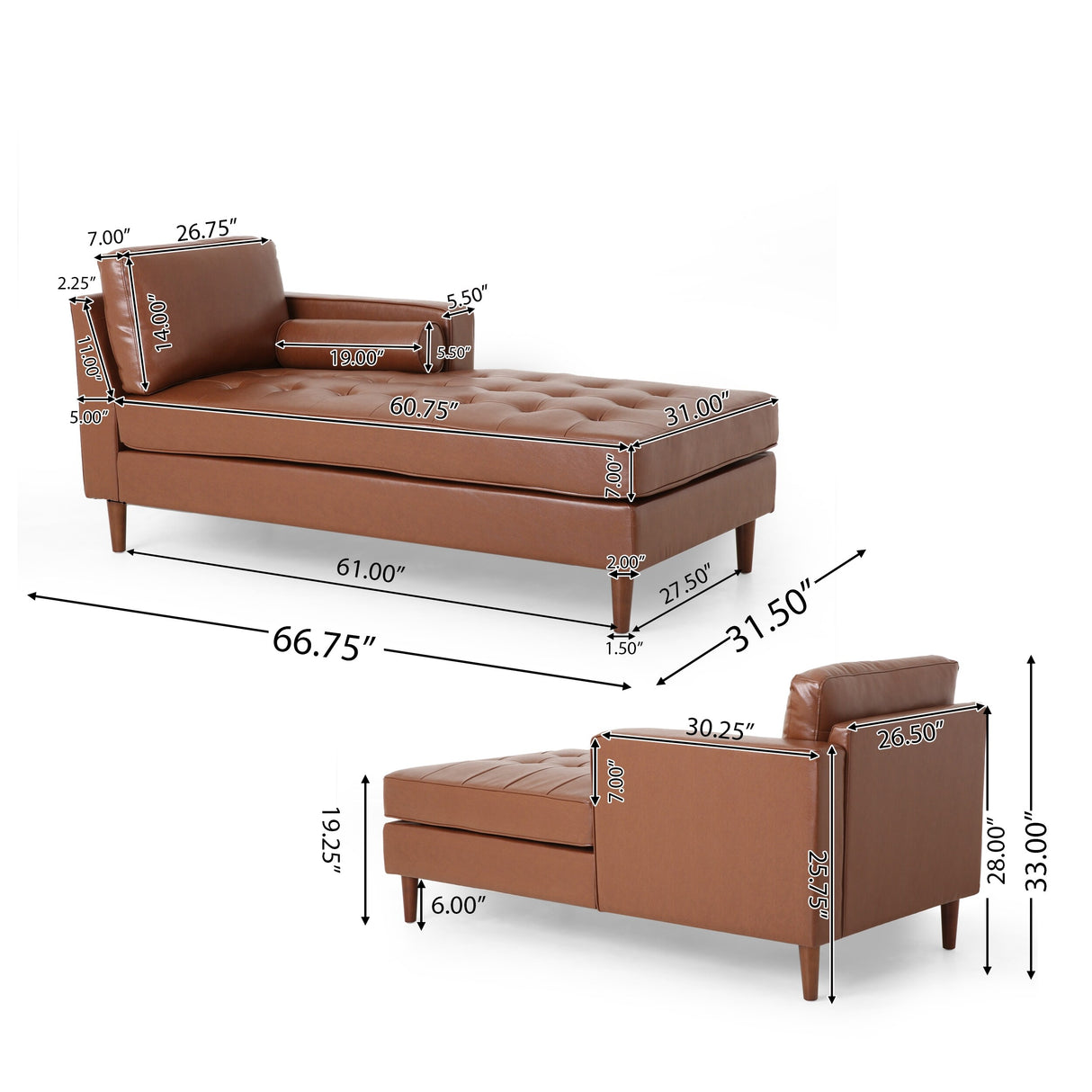 Malinta Contemporary Tufted Chaise Lounge by Christopher Knight Home - 66.75" L x 31.50" W x 33.00" H