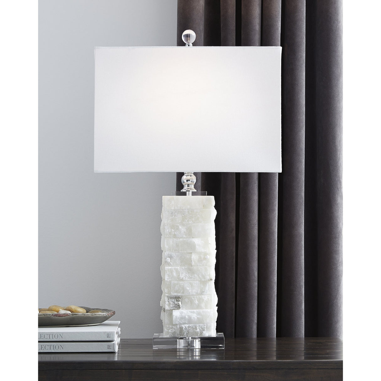Malise 27 Inch Alabaster Table Lamp - White - 15" W x 9" D x 27" H