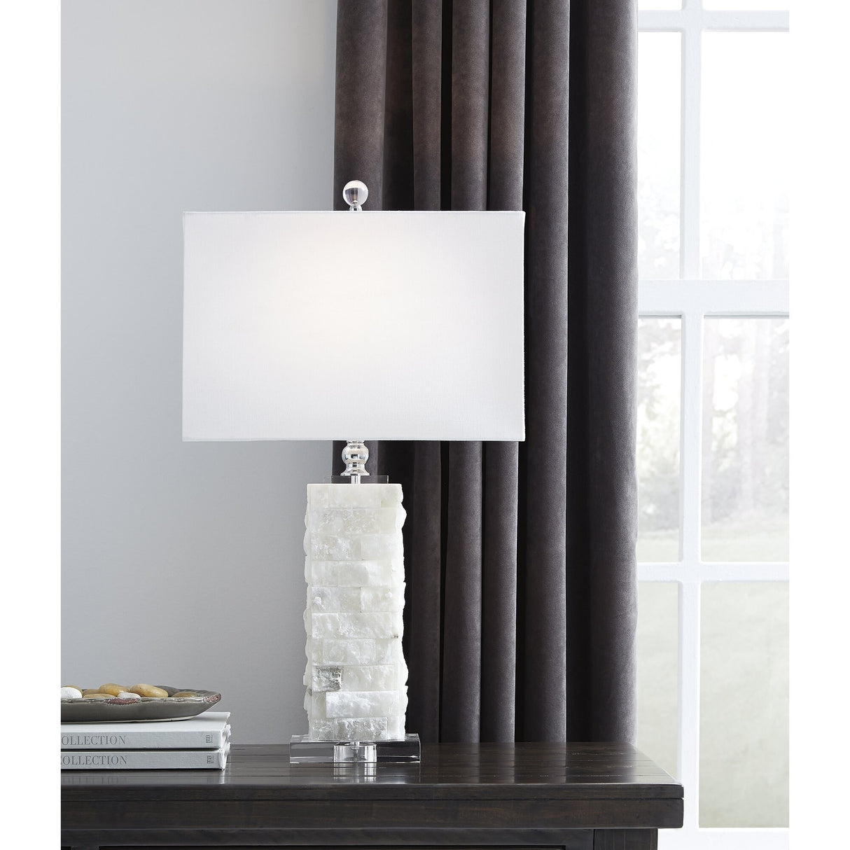 Malise 27 Inch Alabaster Table Lamp - White - 15" W x 9" D x 27" H