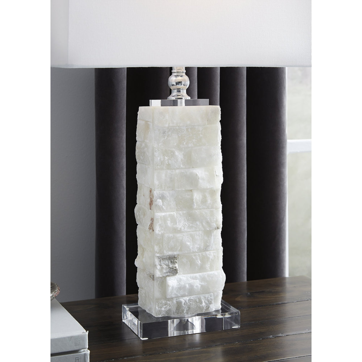 Malise 27 Inch Alabaster Table Lamp - White - 15" W x 9" D x 27" H