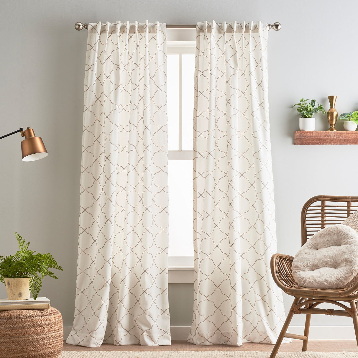Mallorca Embroidery Back Tab Curtain Panel Pair