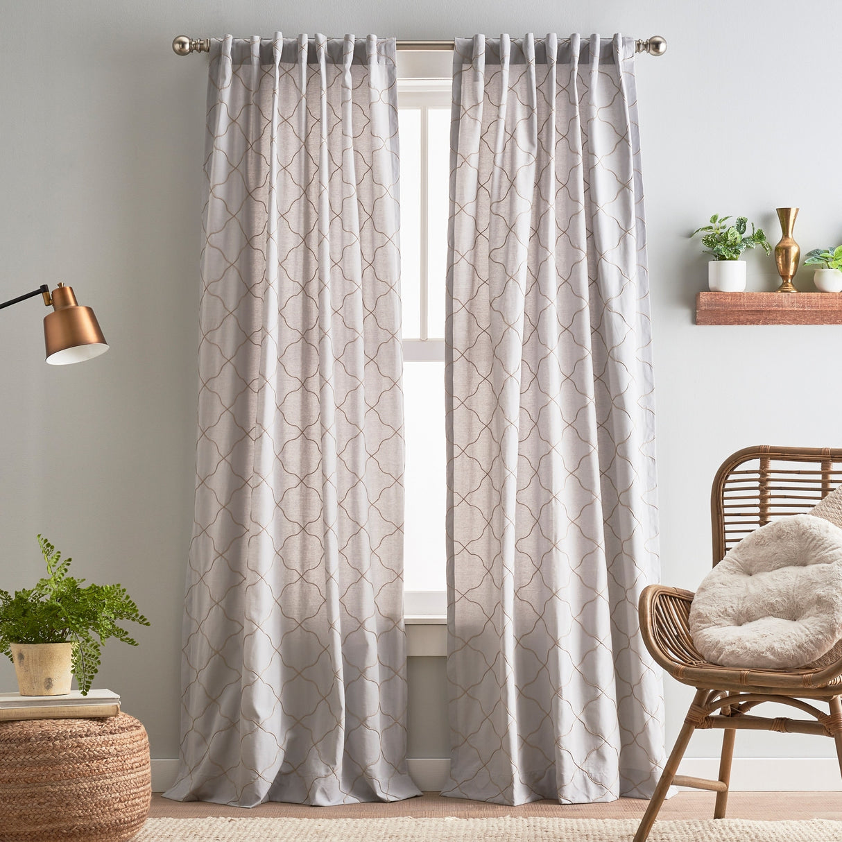 Mallorca Embroidery Back Tab Curtain Panel Pair